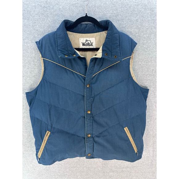 Vintage Woolrich Men's sz L/XL Goose Down Puffer Vest Snap Closure 80s 90s Navy - Picture 1 of 7